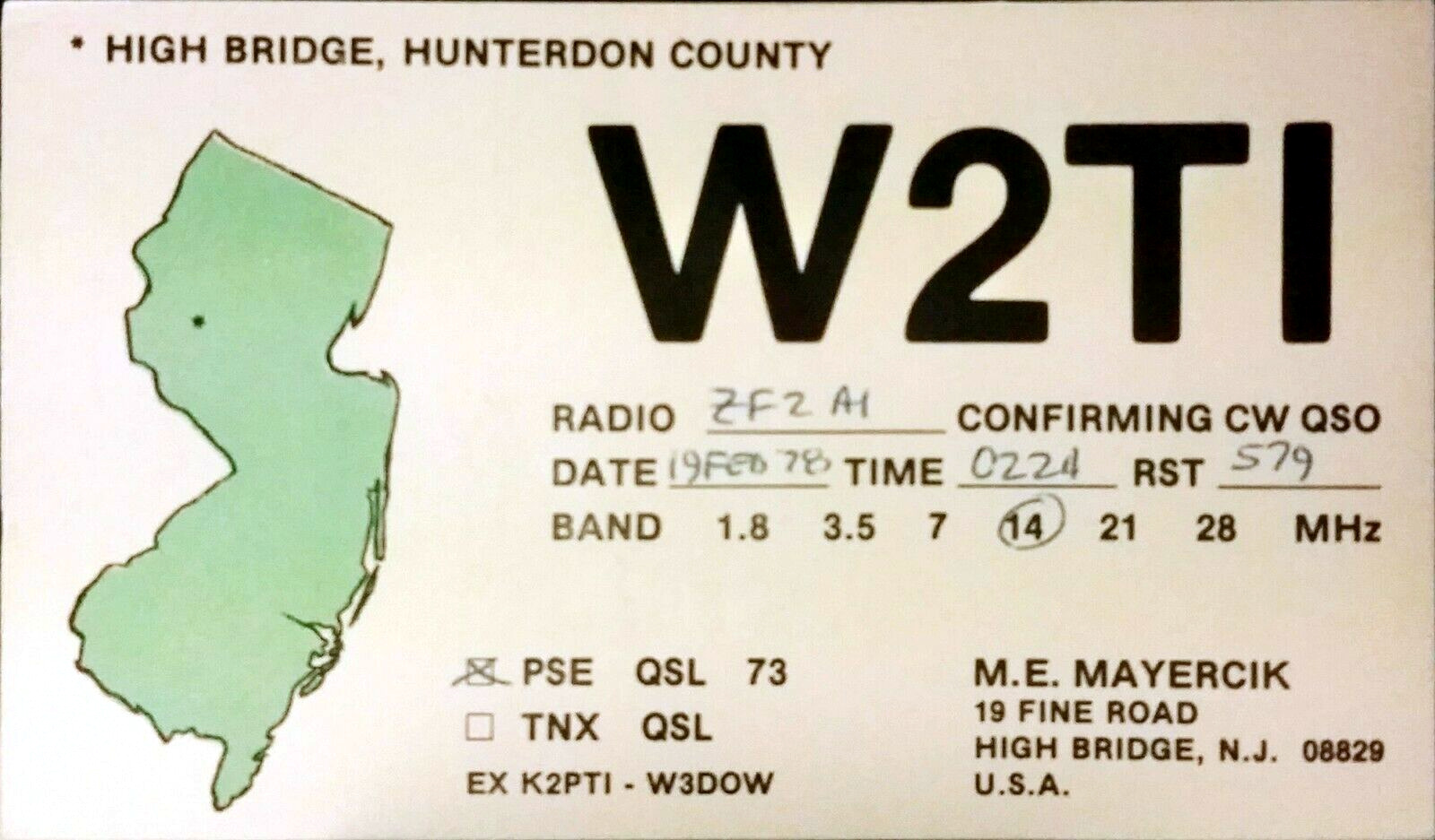 1978 W2TI QSL card